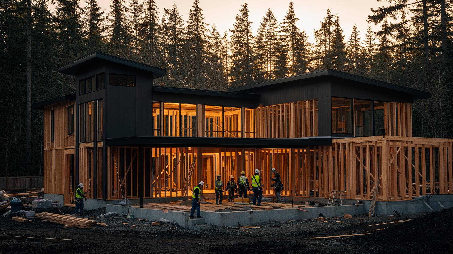 Modern home under construction in Portland Oregon